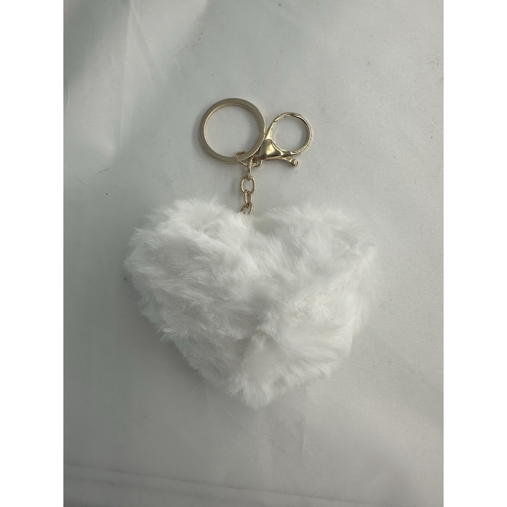 Heart Pom purse keychain - White